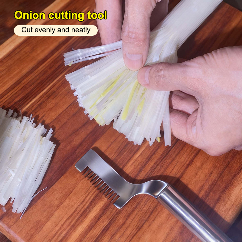 Kitchen Gadgets Green - Innovativo Taglia-Cipollotti in Acciaio Inox, Affettaverdure
